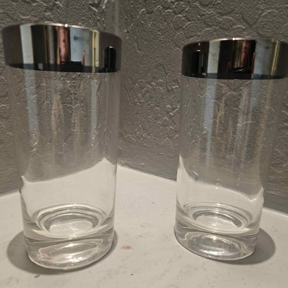 Dorothy Thorp High Ball Silver Band Glasses Set of 2 5.5"